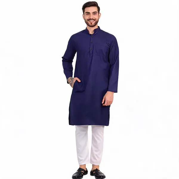 Navy_Blue_Cotton_Straight_Solid_Kurta_For_Men