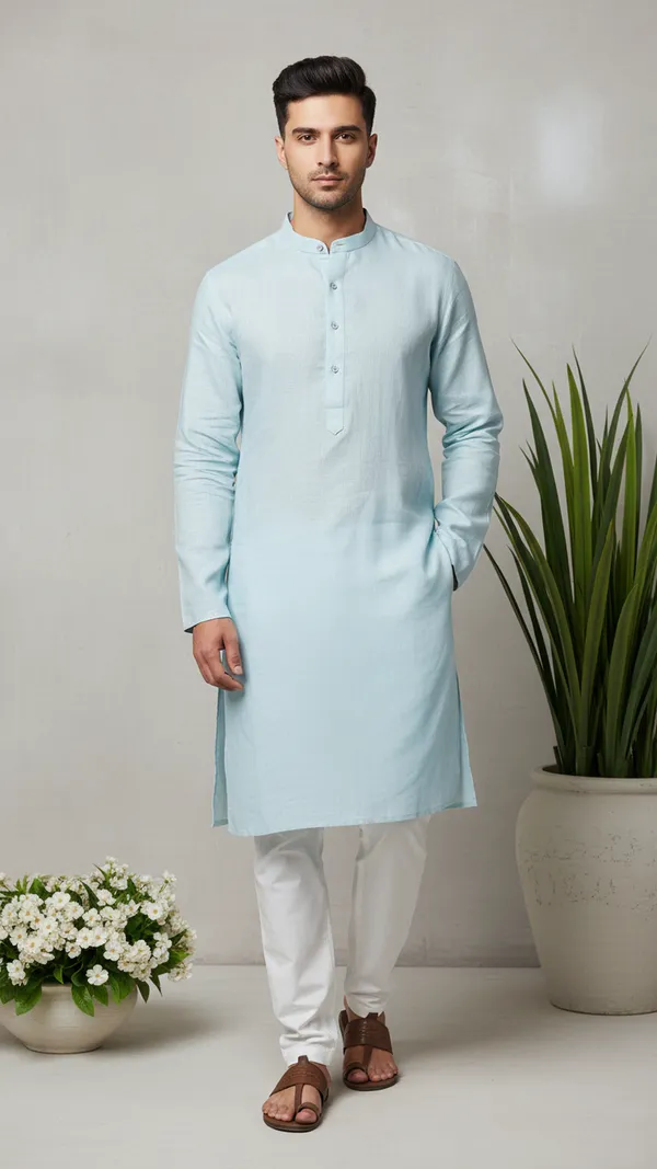 Light_Blue_Linen_Cotton_Straight_Solid_Kurta_Only_For_Men