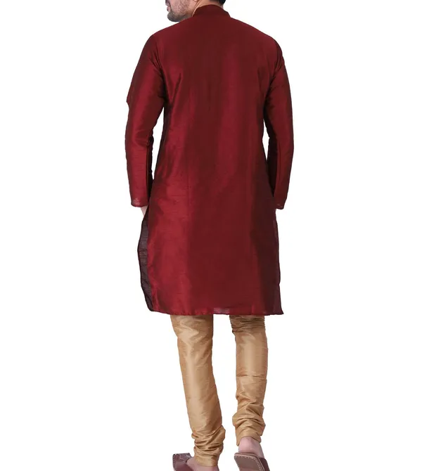 Pink_And_Maroon_Solid_Straight_Kurta_for_Men