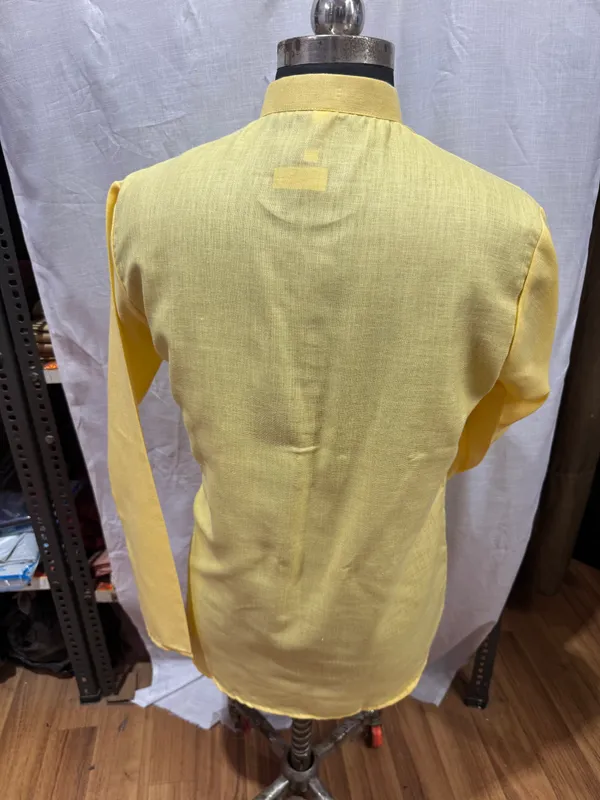 Yellow_Woven_Mandarin_Collar_Kurta_for_Men