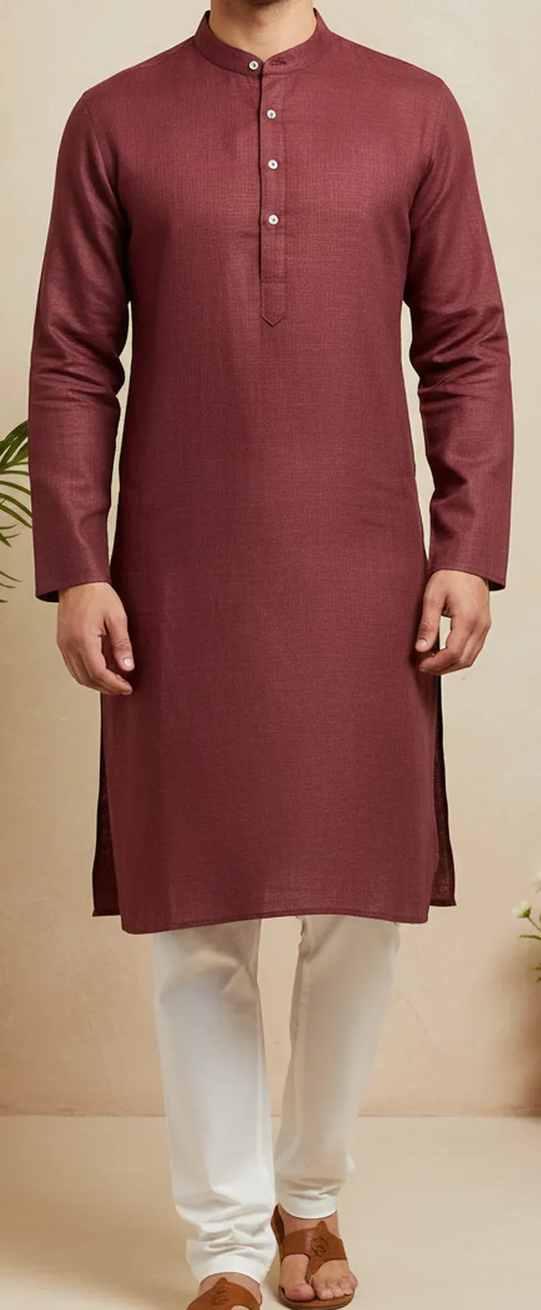 Maroon_Textured_Straight_Kurta_for_Men