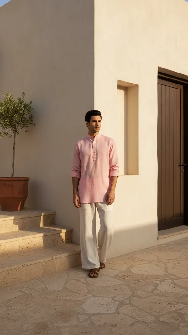 Pink_Linen_Cotton_Regular_Fit_Casual_Shirt_For_Men