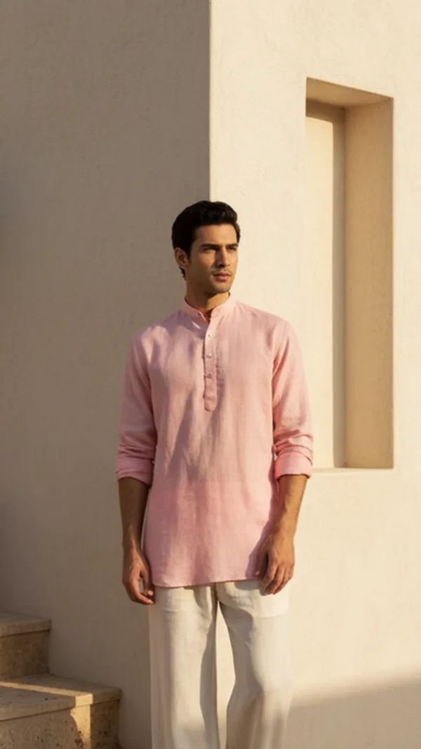 Pink_Linen_Cotton_Regular_Fit_Casual_Shirt_For_Men