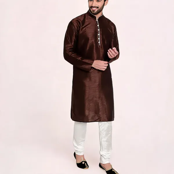 Brown_Art_Silk_Straight_Fit_Kurta_For_Men