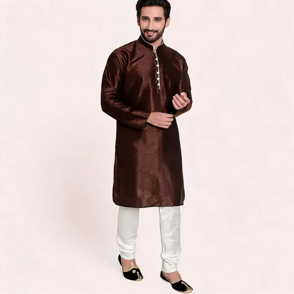 Brown_Art_Silk_Straight_Fit_Kurta_For_Men
