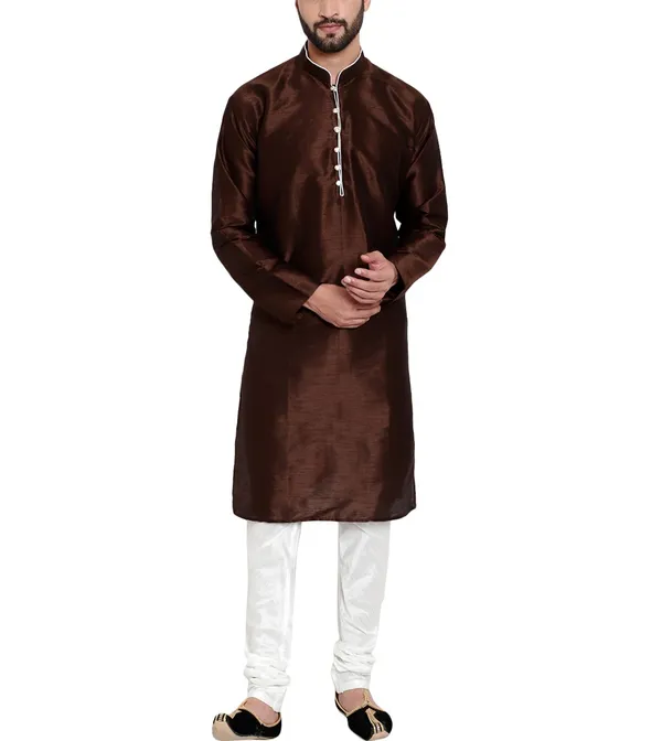 Brown_Fabric_Straight_Fit_Kurta_For_Men