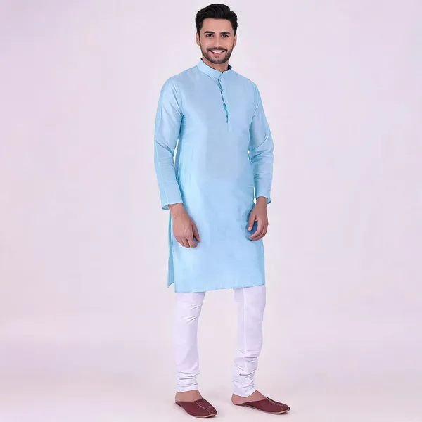 Light_Blue_Art_Silk_Straight_Kurta_For_Men
