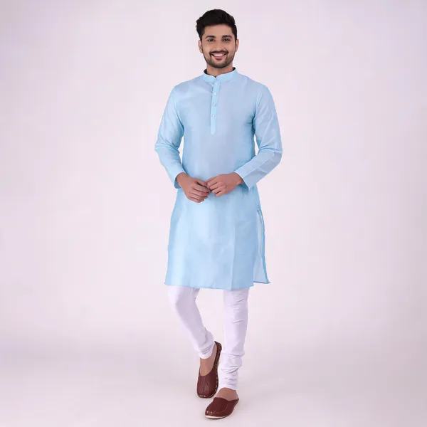 Light_Blue_Art_Silk_Straight_Kurta_For_Men
