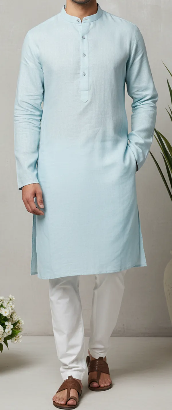 Light_Blue_Cotton_Straight_Kurta_For_Men