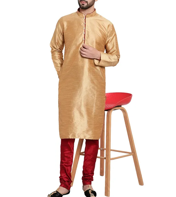 Gold_Silk_Straight_Fit_Kurta_Set_for_Men