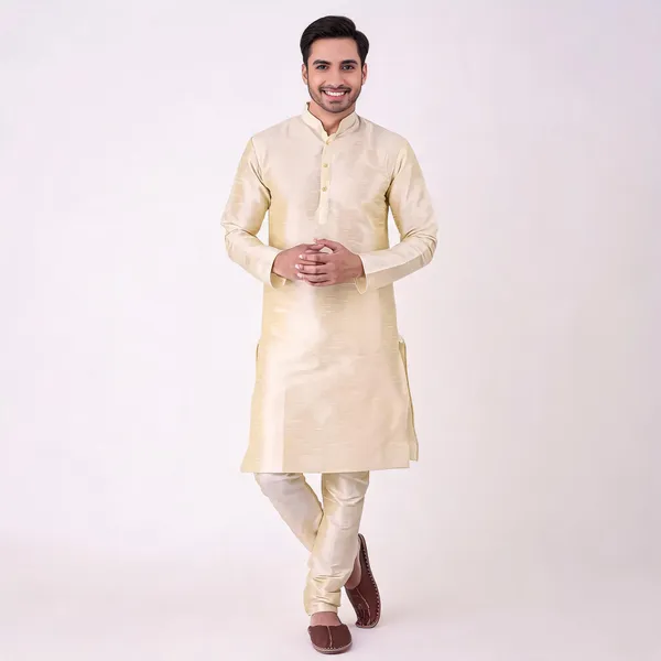 Cream_Art_Silk_Straight_Kurta_Pajama_Set_For_Men