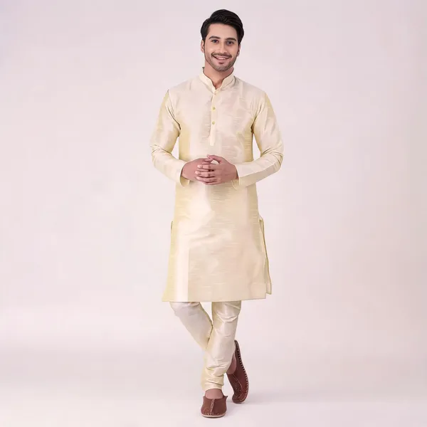 Cream_Art_Silk_Straight_Kurta_Pajama_Set_For_Men