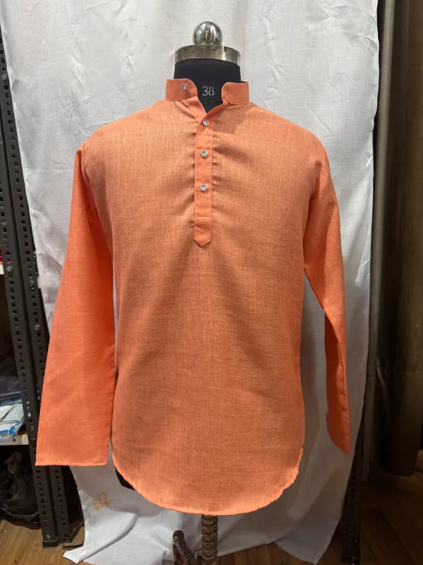 Orange_Textured_Mandarin_Collar_Kurta_for_Men