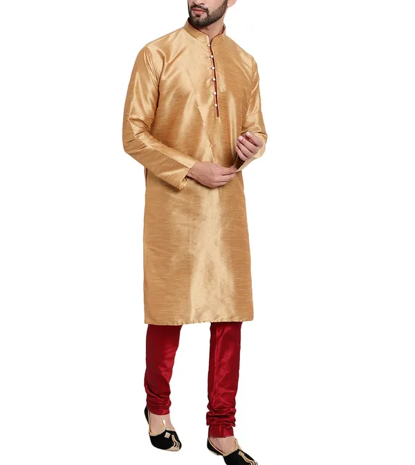 Gold_Silk_Straight_Fit_Kurta_Set_for_Men