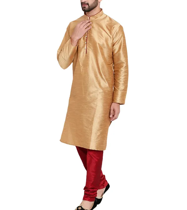 Gold_Silk_Straight_Fit_Kurta_Set_for_Men