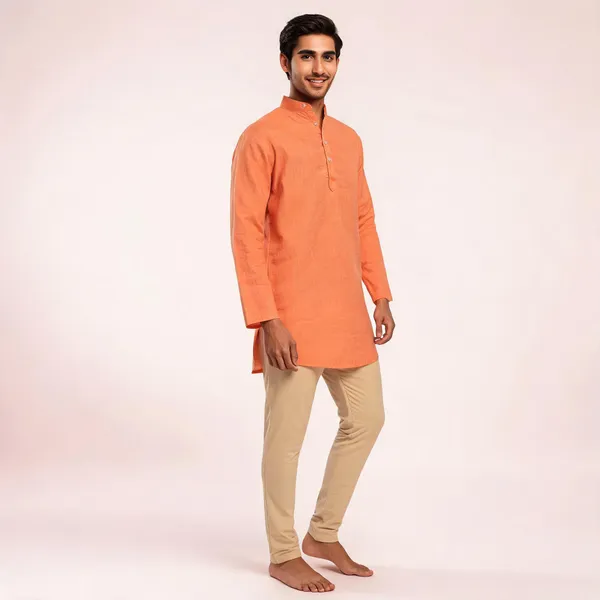 Orange_Linen_Cotton_Regular_Fit_Kurta_For_Men