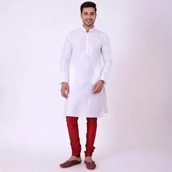 White_Art_Silk_Straight_Kurta_For_Men