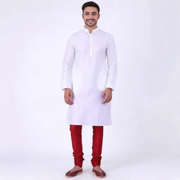 White_Art_Silk_Straight_Kurta_For_Men