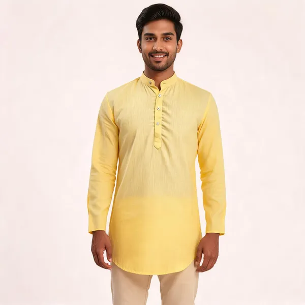 Yellow_Linen_Cotton_Straight_Kurta_For_Men