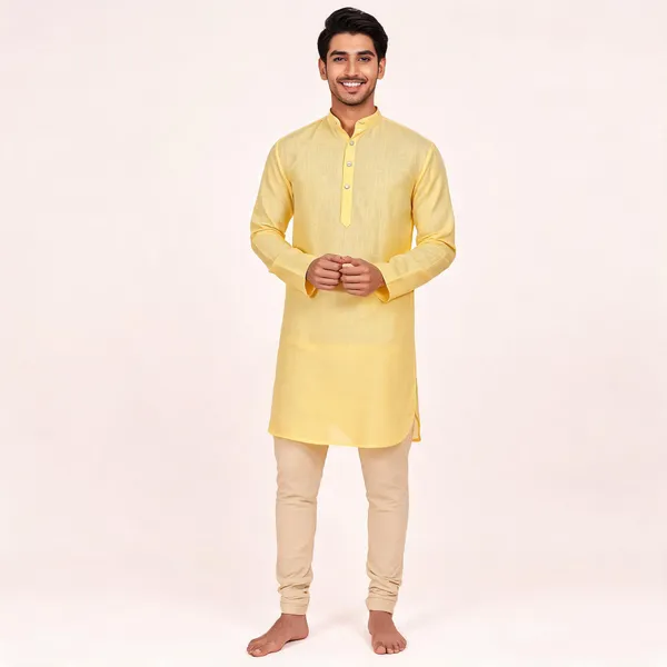 Yellow_Linen_Cotton_Straight_Kurta_For_Men