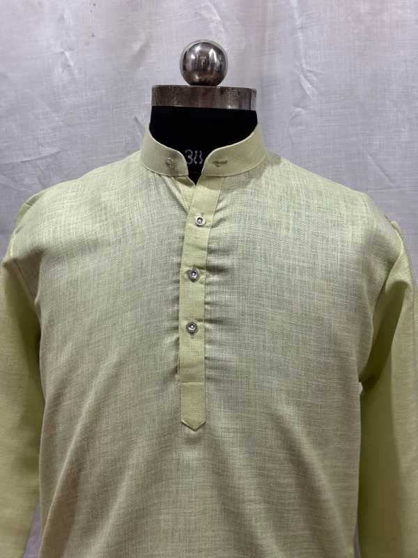 Light_Green_Linen-Textured_Regular_Fit_Kurta_for_Men