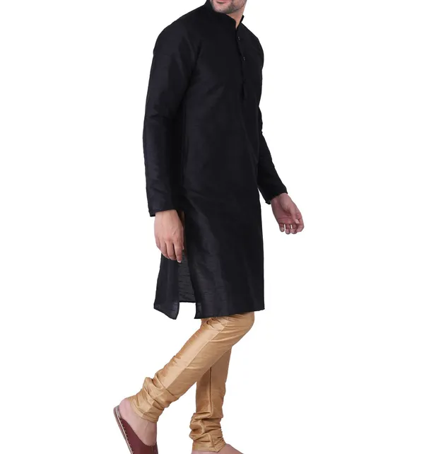 Black_Mandarin_Collar_Straight_Kurta_For_Men
