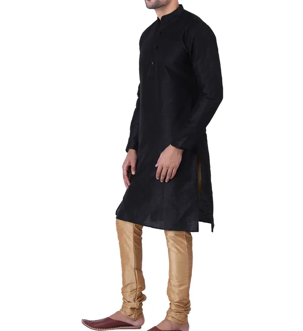 Black_Mandarin_Collar_Straight_Kurta_For_Men