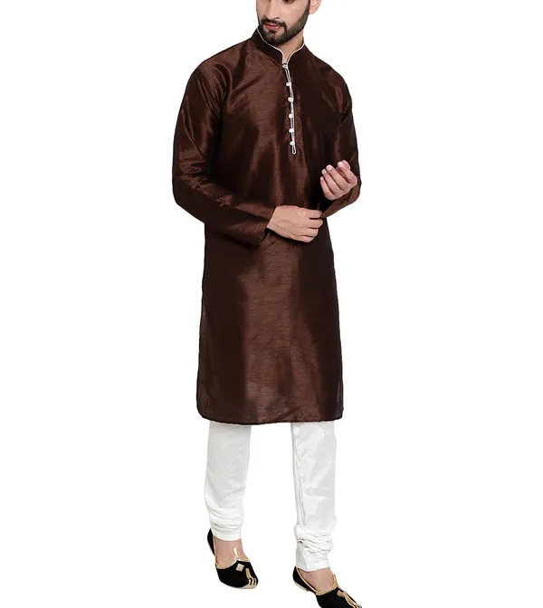 Brown_Fabric_Straight_Fit_Kurta_For_Men