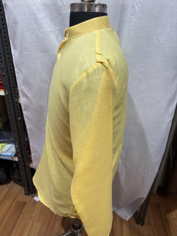 Yellow_Woven_Mandarin_Collar_Kurta_for_Men
