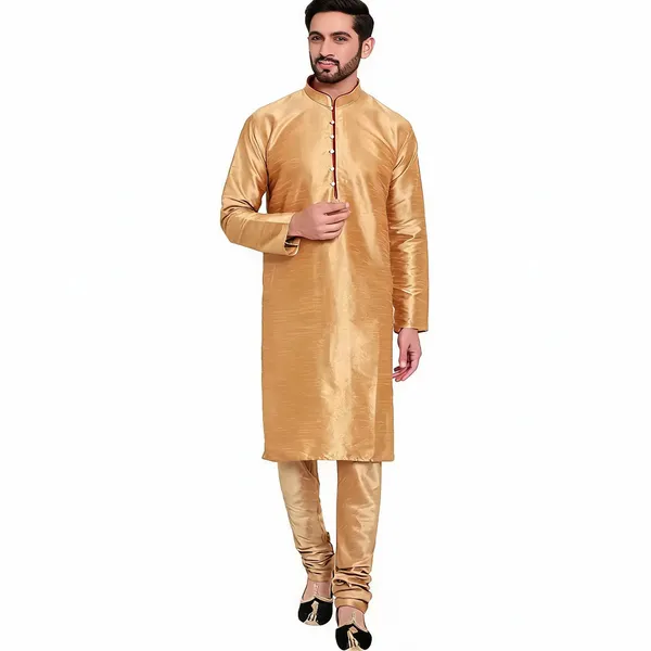 Gold_Art_Silk_Straight_Kurta_Pajama_Set_For_Men