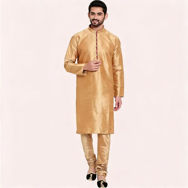 Gold_Art_Silk_Straight_Kurta_Pajama_Set_For_Men