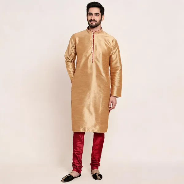Gold_Art_Silk_Straight_Fit_Kurta_Set_For_Men
