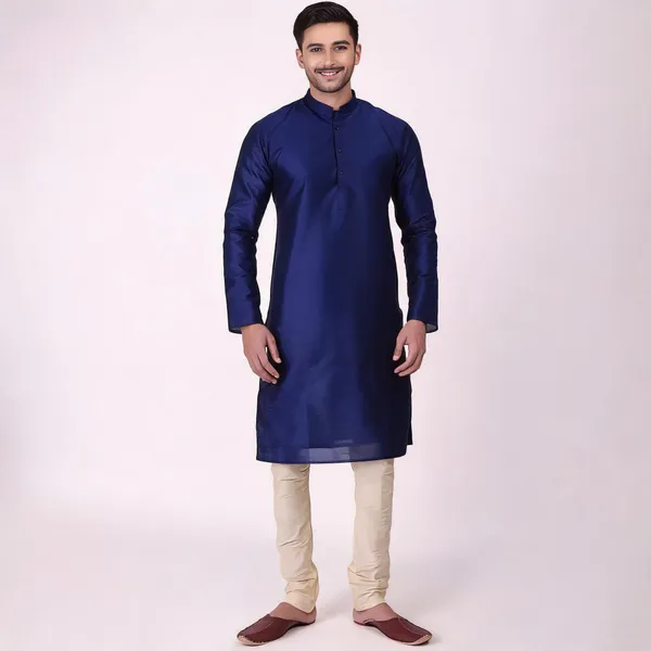 Navy_Blue_Art_Silk_Regular_Fit_Kurta_For_Men