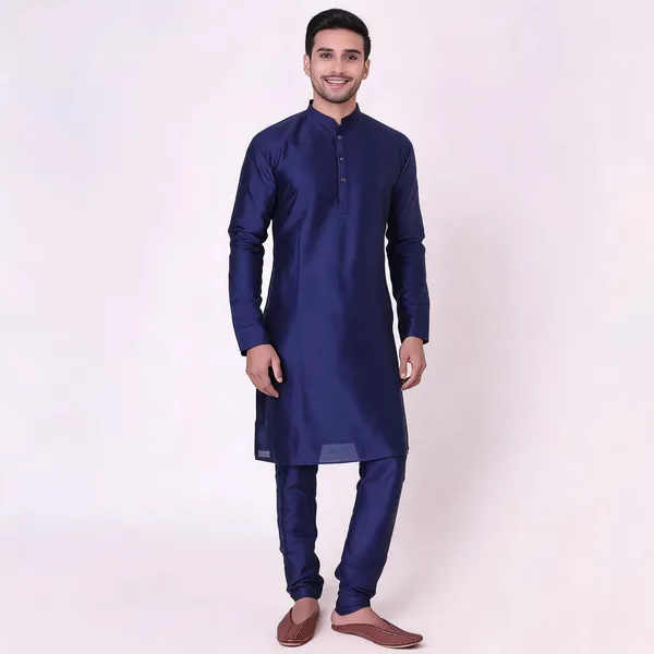 Navy_Blue_Art_Silk_Regular_Fit_Kurta_Pajama_Set_For_Men