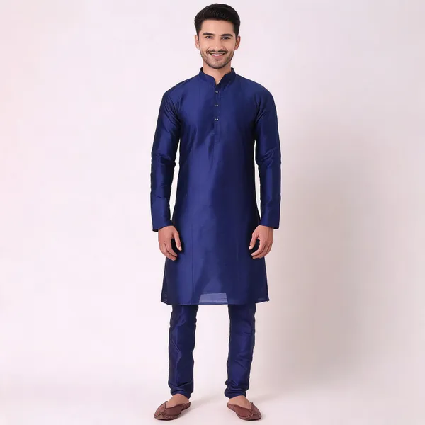 Navy_Blue_Art_Silk_Regular_Fit_Kurta_Pajama_Set_For_Men