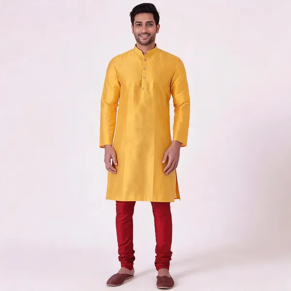 Yellow_Art_Silk_Straight_Kurta_Set_For_Men
