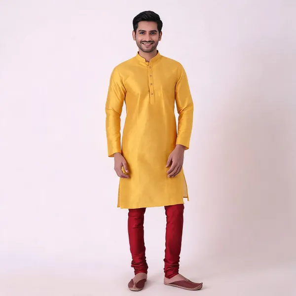 Yellow_Art_Silk_Straight_Kurta_Set_For_Men