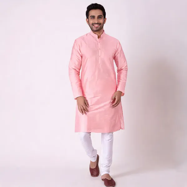 Pink_Maroon_Art_Silk_Straight_Kurta_For_Men