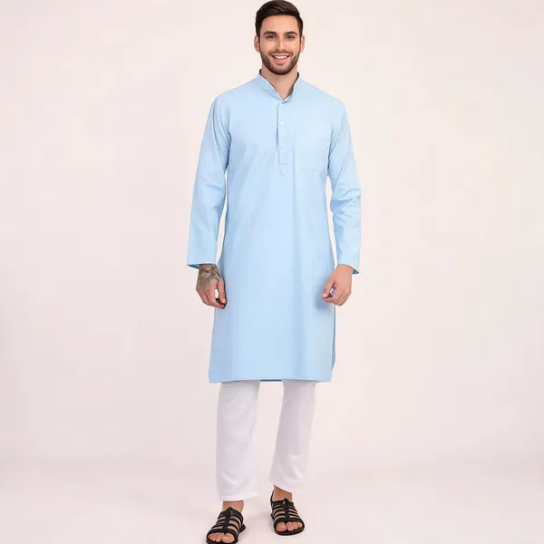Light_Blue_Cotton_Straight_Kurta_Set_For_Men