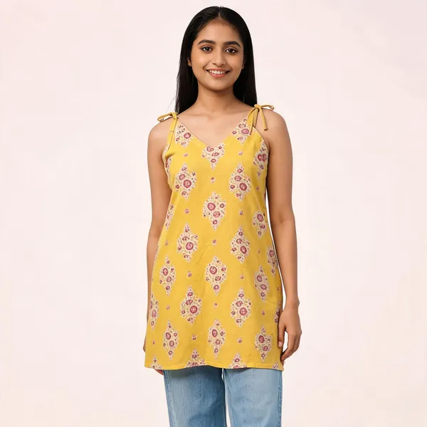 Yellow_Cotton_Relaxed_Floral_Tunic_Top_For_Women