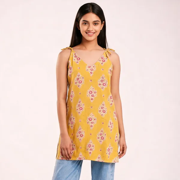 Yellow_Cotton_Relaxed_Floral_Tunic_Top_For_Women