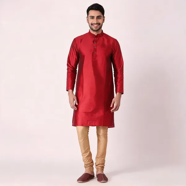 Red_Art_Silk_Straight_Kurta_For_Men