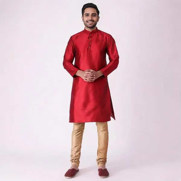 Red_Art_Silk_Straight_Kurta_For_Men