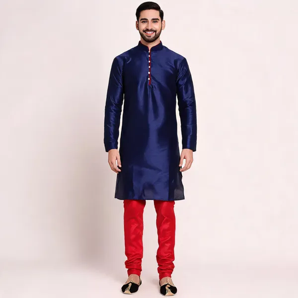 Navy_Blue_Art_Silk_Straight_Kurta_Set_For_Men