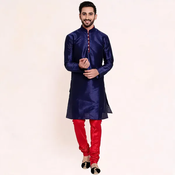 Navy_Blue_Art_Silk_Straight_Kurta_Set_For_Men