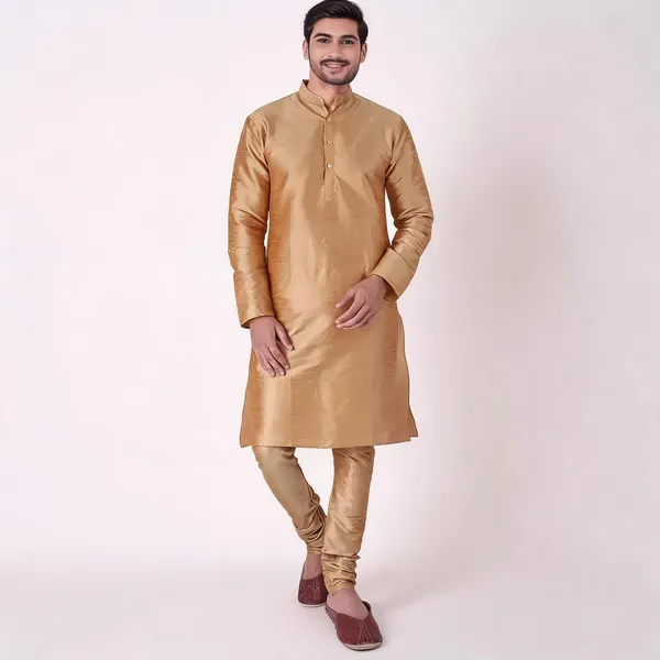 Tan_Art_Silk_Straight_Fit_Kurta_Pajama_Set_For_Men