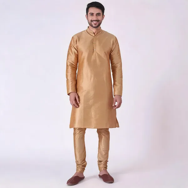 Tan_Art_Silk_Straight_Fit_Kurta_Pajama_Set_For_Men