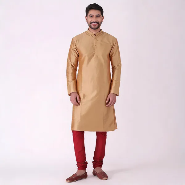 Beige_Art_Silk_Straight_Kurta_For_Men