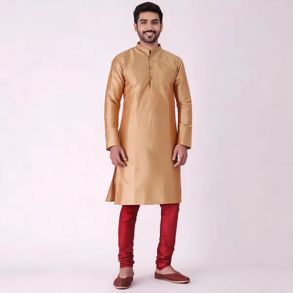 Beige_Art_Silk_Straight_Kurta_For_Men