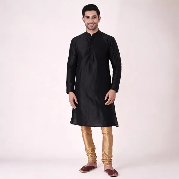 Black_Art_Silk_Straight_Kurta_For_Men